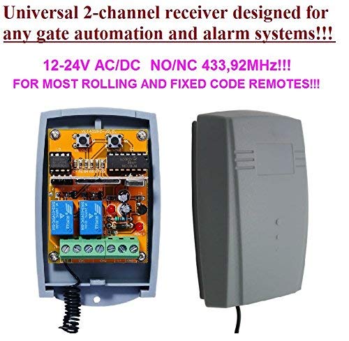 Universal 2-channel Rolling / Fixed code 12 - 24 VAC/DC receiver. N/O - N/C, 433,92Mhz