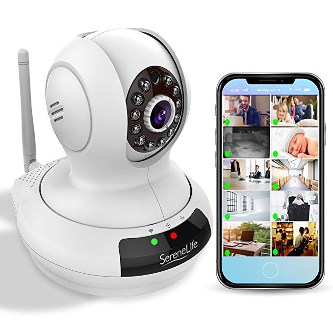 Wireless IP Home Security Camera - High Definition HD 720p Wifi Cloud Cam for Indoor Home Surveillance Video w/Night Vision - Remote Control PTZ Pan Tilt from Mobile or PC Mac - SereneLife IPCAMHD61