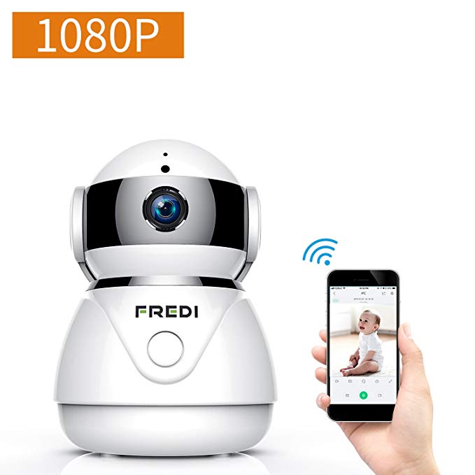 FREDI Wireless Camera Baby Monitor 1080P HD WiFi Security Camera 2.4GHz with Two-Way Talking Work with Alexa Echo Infrared Night Vision,Pan Tilt,P2P ip Camera Motion Detection-Cloud Service