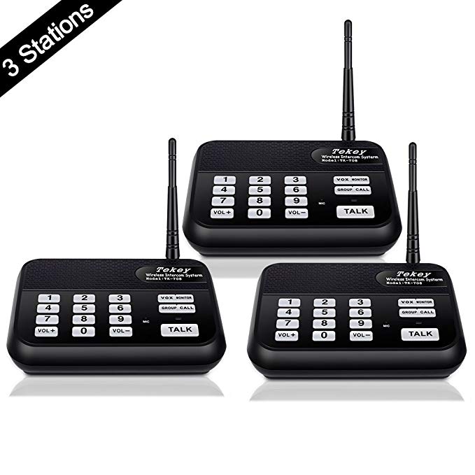 Wireless Intercom System (New Version), TekeyTBox 1800 Feet Long Range 10 Channel Digital FM Wireless Intercom System for Home and Office Walkie Talkie System for Outdoor Activities(3 Stations Black)
