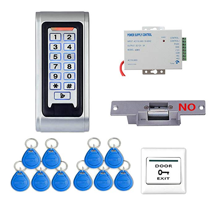 Mountainone Door Access Control System Controller Waterproof IP68 Metal Case RFID Reader Keypad + Electric Strike Lock