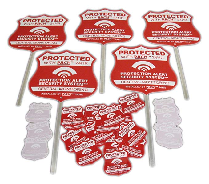 JUMBO 5 Home Security Signs & 12 Matching Alarm Stickers & 6 Static Cling Alarm System Decals