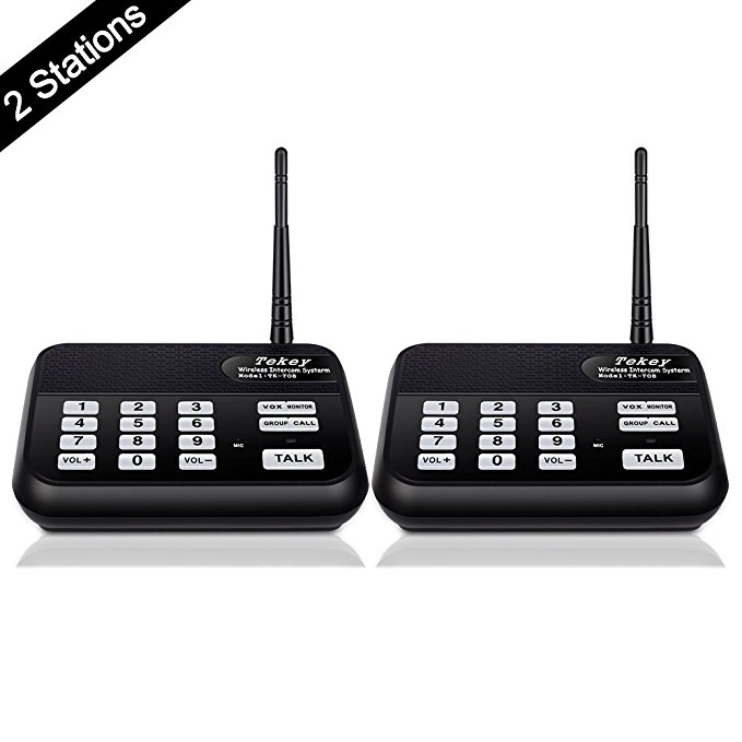 Wireless Intercom System (2018 Version), TekeyTBox 1800 Feet Long Range 10 Channel Digital FM Wireless Intercom System for Home and Office, Walkie Talkie System for Outdoor Activity (2 Stations Black)